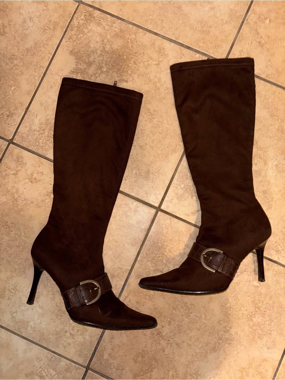 Amanda Smith Brown Knee-High Pointed-Toe Stiletto Boots